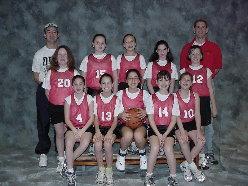 DSC00443.JPG - 2001 - The Rockets, Grapevine, TX - Front (Katie, Christine, Lindsey, Katie) Middle (Stephanie, Emily, Fiona, Jessica, Sara) Back (Coach Cary, Coach Mills)